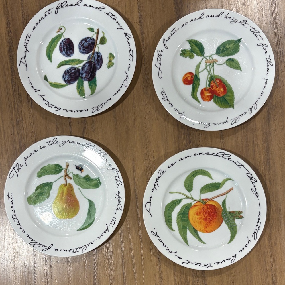 Vintage William Sonoma orchard suite Elegant Fruit Motif Ceramic Plate Set of 4